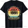 Vintage 1991 Oneck TShirt 34 Yrs Old Bday Unique Printed Tee TShirt Clothing Camisas Ropa Hombre Shortsleev Casual Tops