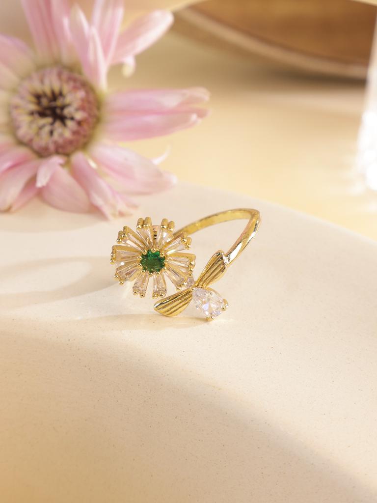 New Light Luxury Adjustable Ring Sunflower Zircon Simple, Fresh, High End Open Ring