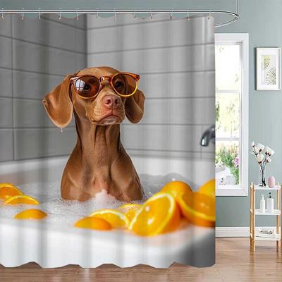 1Pc Shower Curtain With Puppy Bath In Bathtub Pattern - Machine Washable With 12 Hooks For Bathroom Decor And Home Decor