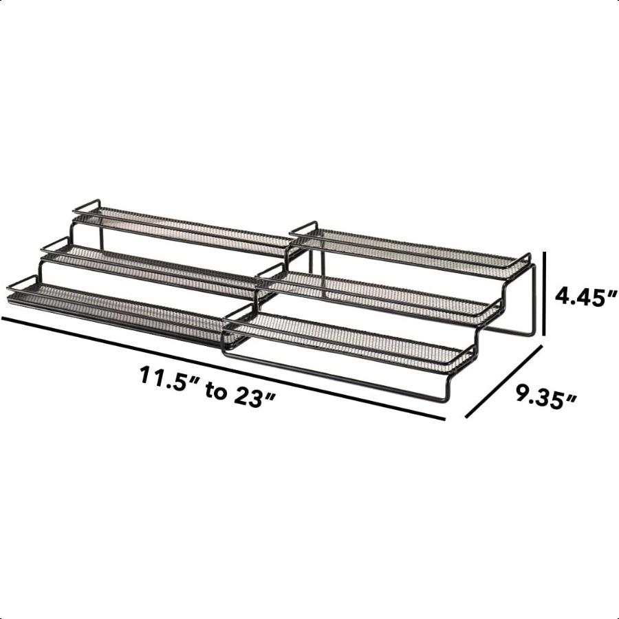 Spice Rack Organizer for Cabinet Pantry and Countertop 3 Tier Expandable Seasoning Shelf Black