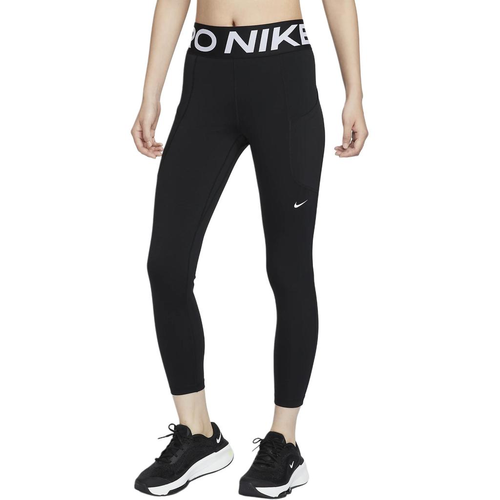 Nike Pro High-Waisted Slim Fit Letter Dry Comfortable Nine-Point Sports Trousers Women Bottoms Black White FV7389010
