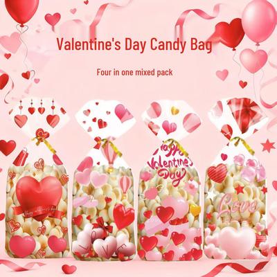 Valentine's Day Heart Gift Bags for Candy, Cookies, and Snacks - OPP Flat Pocket Bags