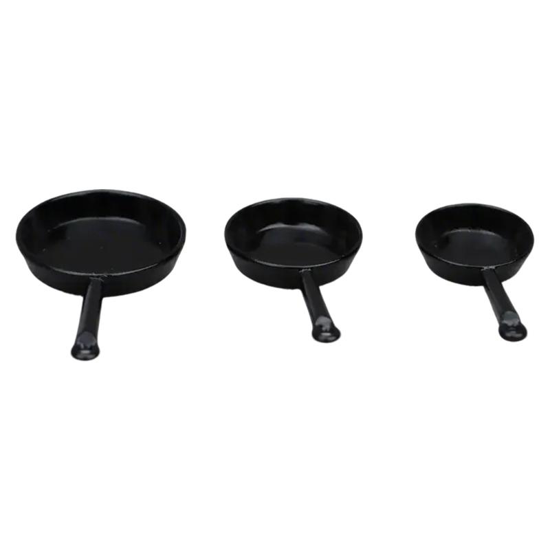 1/12 Scale Dollhouses Kitchen Accessory Metal Pans Set 3Size Miniature Frying Pans for Craft Project Model Kitchen Setting