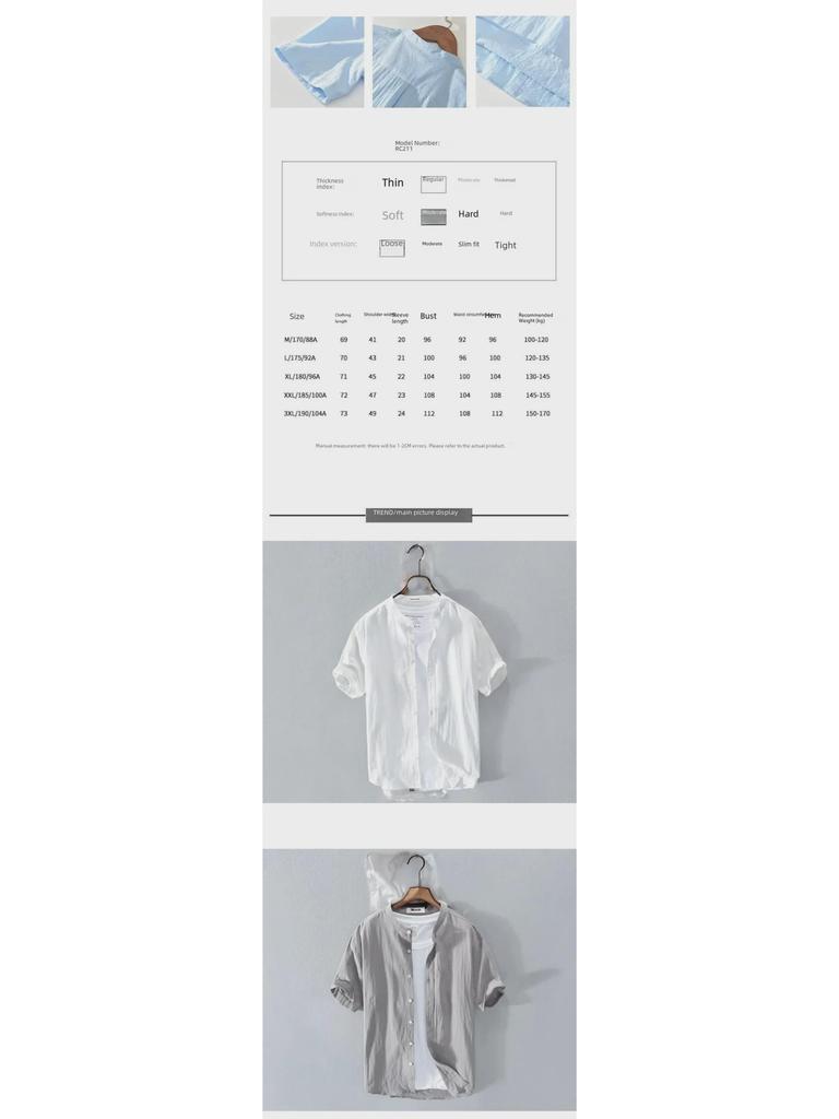 Men's 2021 Summer Cotton & Linen Retro Stand-Up Collar Short-Sleeve Shirt