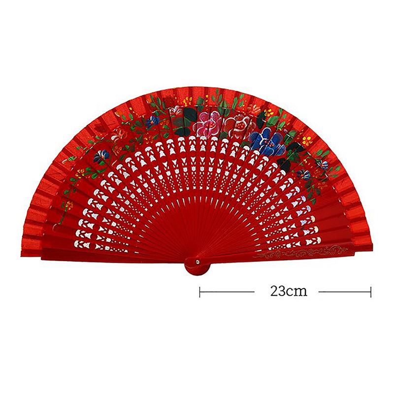 1Pc Chinese Style Double-Sided Folding Fan Hollow Double-sided Craft Gift Dancing Printing Wood Spanish Hand Fan Party Supplies