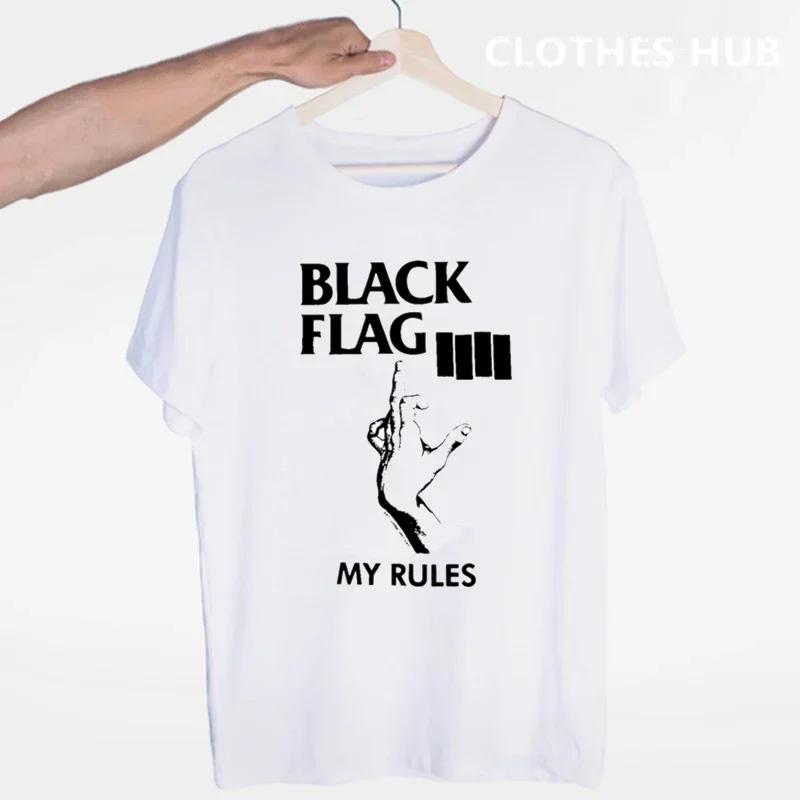 Black Flag T-shirt Summer O-Neck Short Sleeve Punk Rock Band Henry Rollins Large Bars Tshirt