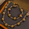 Ensemble émail brun vintage Style collier géométrique Chaîne de pull polyvalente