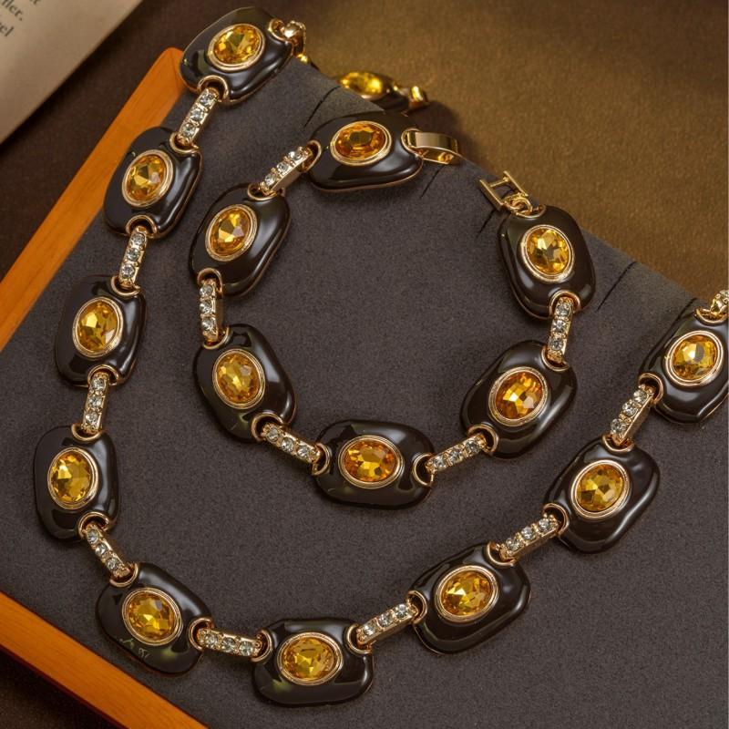 Ensemble émail brun vintage Style collier géométrique Chaîne de pull polyvalente