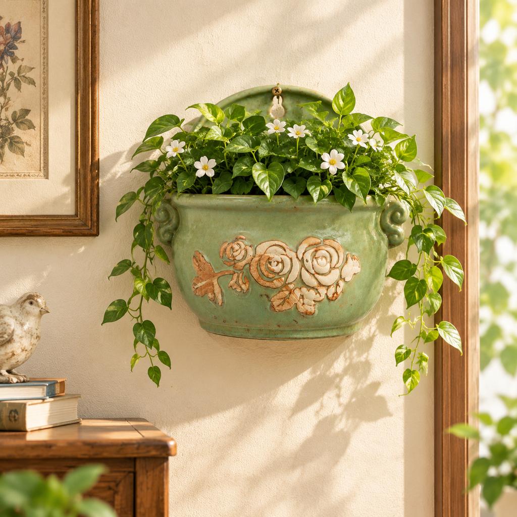 Vintage Kiln-Changed Glaze Ceramic Wall Hanging Planter