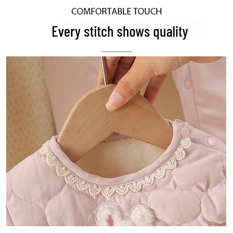 Różowy kombinezon bawełniany dla niemowląt z kieszonkowym króliczkiem, z podszewką z polaru, ciepłe okrycie wierzchnie na jesień/zimę dla noworodków.