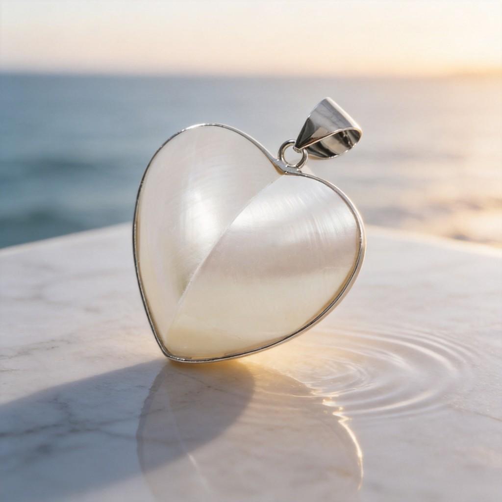 Shell Heart Pendant Necklace With Beaded Edge Handmade Jewelry For Women