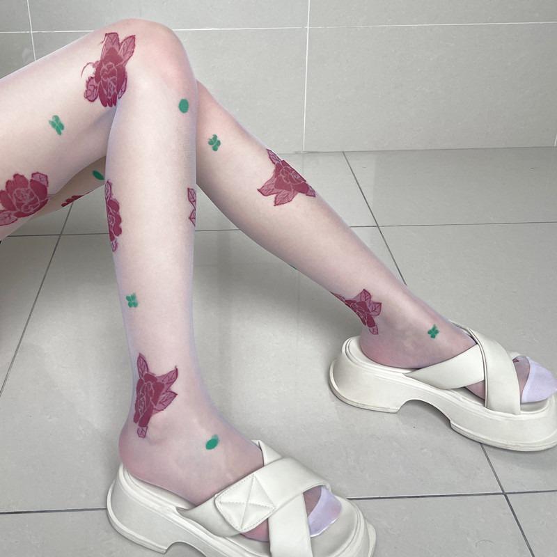 

Ретро Квіти Жаккардові Колготки для Жінок Літні Ультратонкі Панчохи Елегантна Мода Жіночі Прозорі Щільні Панчохи One Size білий