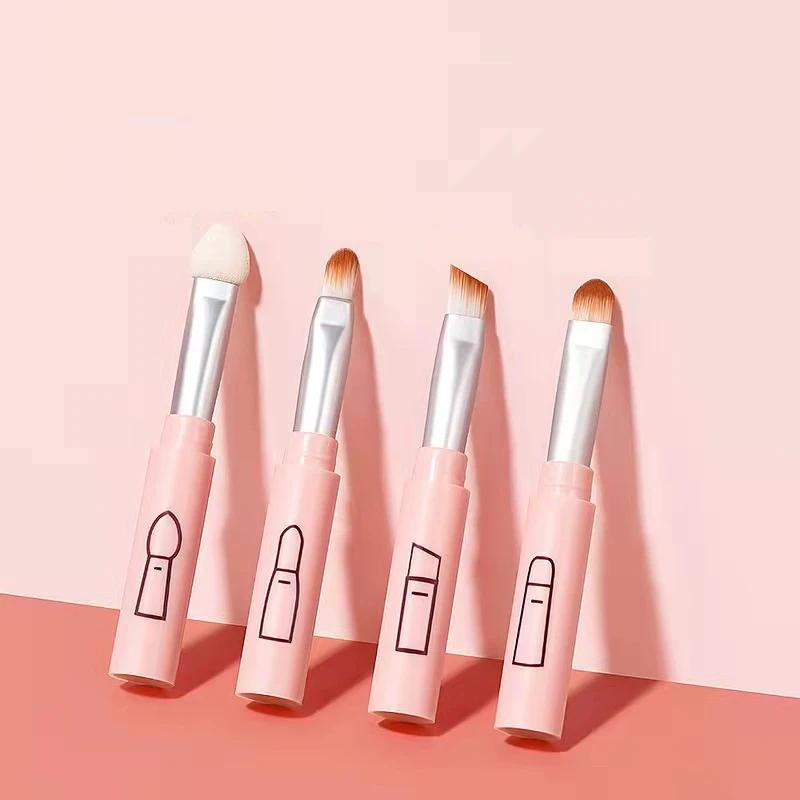 4 IN 1 Pennelli per trucco multifunzionali Set Gadget per trucco Pennello per ombretto staccabile per labbra Pennello per ombretto in spugna per viaggi a casa