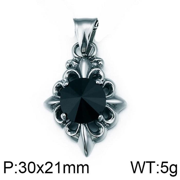 Vintage Cross Flower Inlaid With Black Zircon Necklace, Punk Style Personality Smeared Feathers Pentagram Titanium Steel Men'S Pendant