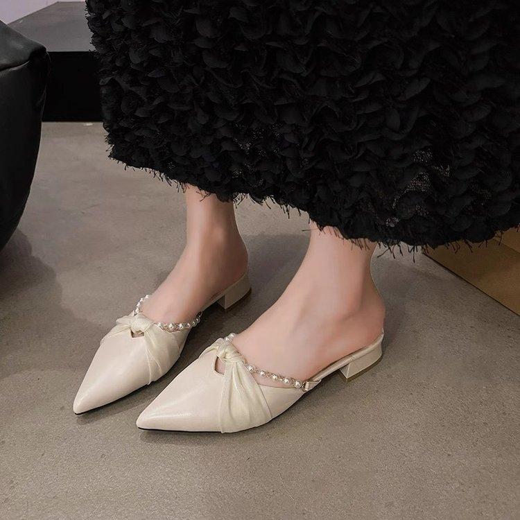 French Thick Heel Bag Head Half Tray Shoes Women's 2025 Spring and Summer New Small Fragrant Wind Pointed Head with Skirt Gentle Half Slippers Women
