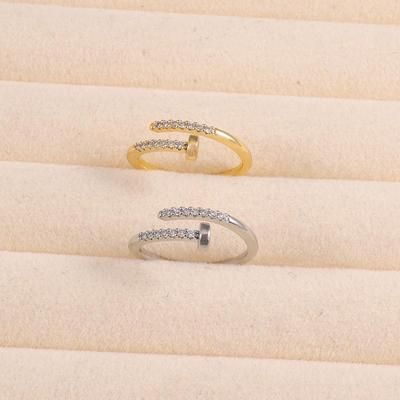 Anello bicolore chic con strass placcato oro vero - Gioiello da donna trendy stile Ins