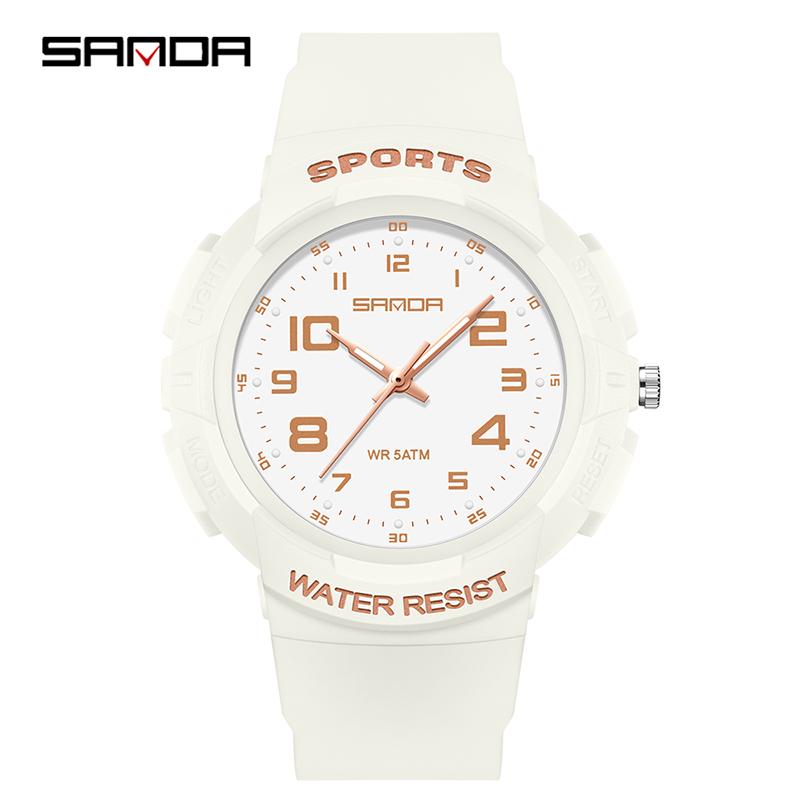 Sanda Trendy Design Soft Student Watch TPU Strap 50M Depth Waterproof Quartz Movement Children Fashion Sports Wrist Watch