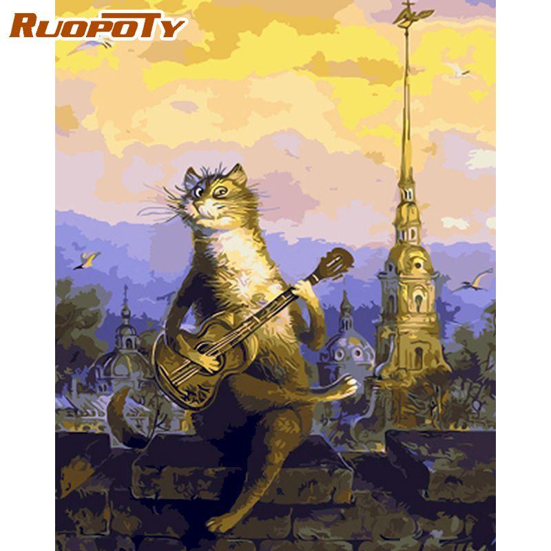 

Ruopoty бескаркасные животные DIY картина по номерам комплект милый кот картина по номерам акриловая краска на холсте для домашнего декора 40x50 см 40x50CM NO Frame