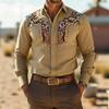 Men's Retro Fashion Printed Long-Sleeve Shirt, Western Cowboy Style, Slim Fit Casual Shirt, Comfortable Fabric, Sizes XS-6XL