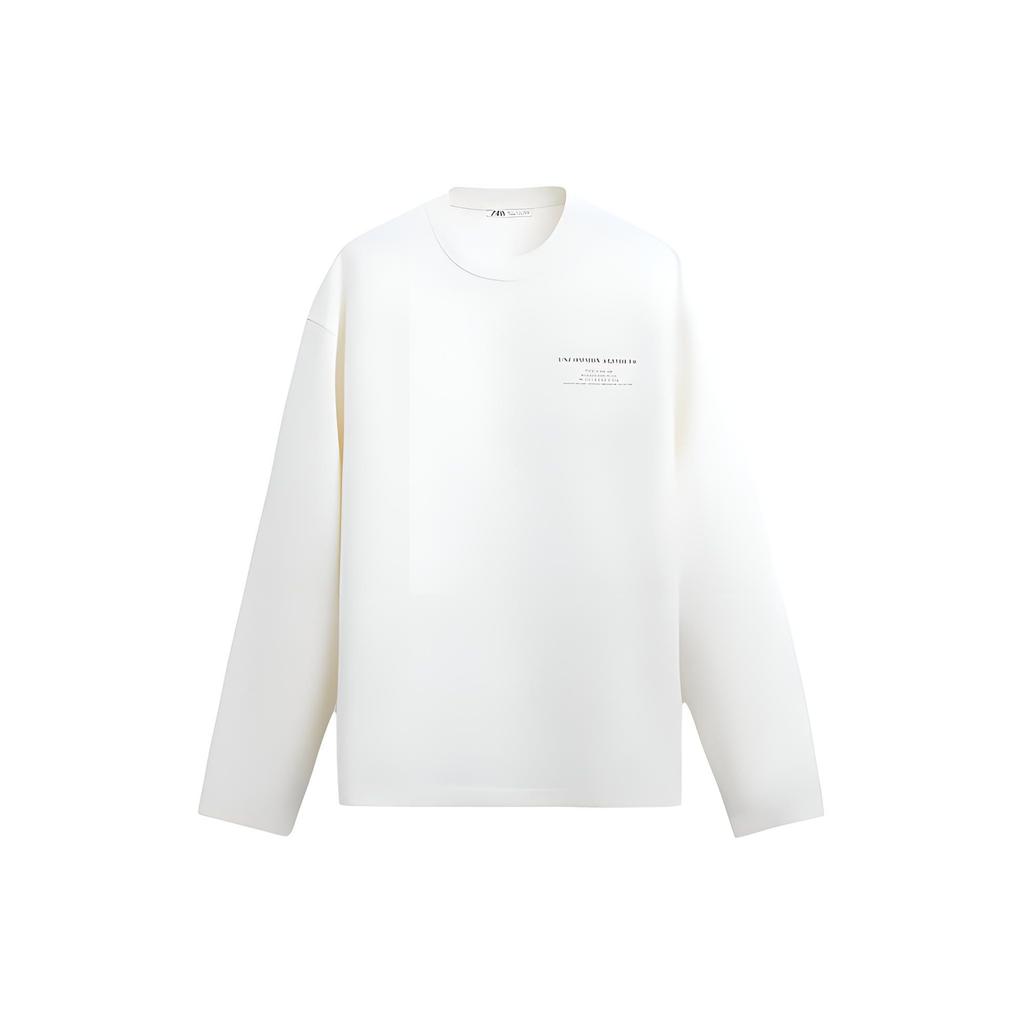 Zara Loose Fit Color Block Printed Sweatshirt Men tops Faded-White 4442355-251