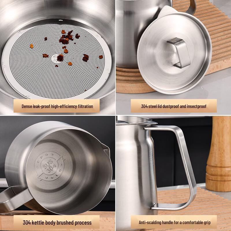 304 Stainless Steel Oil Storage Pot with Strainer