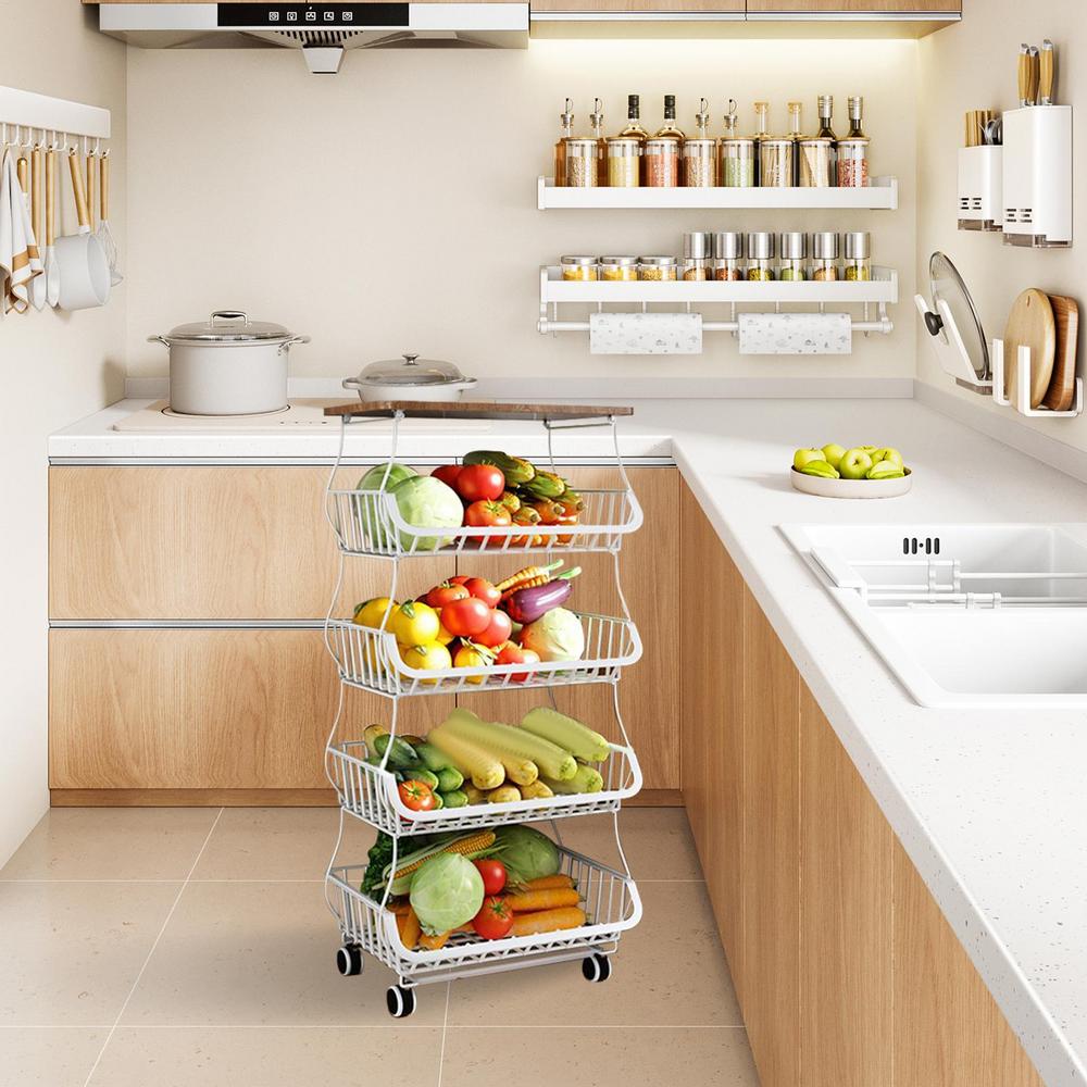 Kitchen Storage Cart Vegetable Holder Rolling Utility Cart Space Saving Kitchen Fruit Organizer Vegetable Storage Rack For