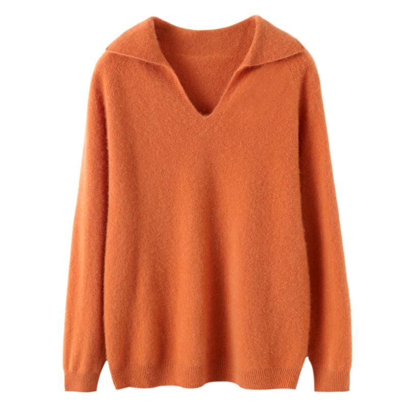 2023 Autumn/Winter Seamless Wool V-Neck Polo Sweater: Short, Solid Color, Loose Knit Base Layer