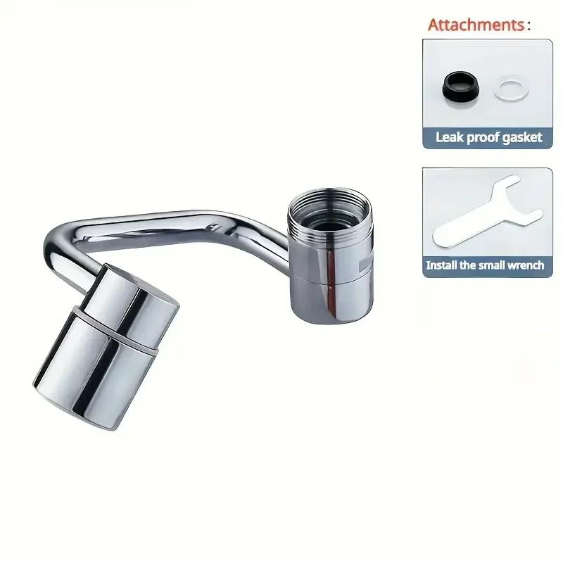 1080° Swivel Stainless Steel Kitchen Faucet Extender Universal Splashproof Dual Mode Bathroom Sink Accessories with Adapter серебряный