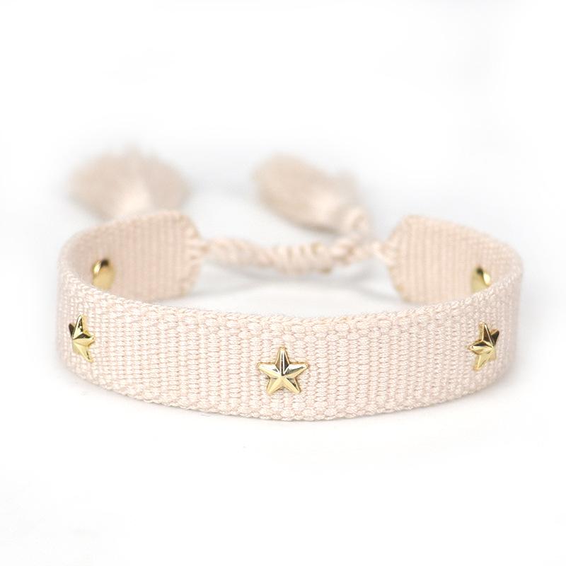 

European-American Nail Style Double-Sided Woven Bracelet with Tassel, 1.3cm Handmade Wristband for Couples