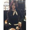 Plush Korean Bow Polka Dot Two-Piece Long Sleeve Women's Slimming Autumn T-shirt