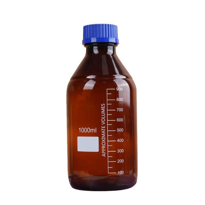 Blue Cap Transparent Glass Reagent Bottle with Scale, Brown Round Sampling Bottle