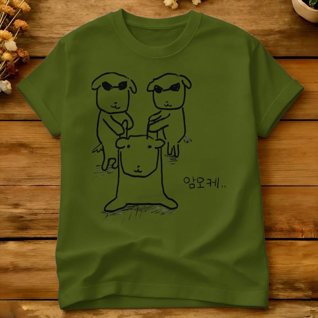 Three Stick Figure Dog Funny Meme T Shirt Ganadi Fashion Tshirts Short Sleeve Vintage Tshirt Summer Cotton Plus Size Tees