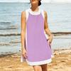 Two Piece Set for Women Summer Boho Color Block Outfits Sleeveless Crewneck Side Slit Mini Dress Casual Lounge Short Sets