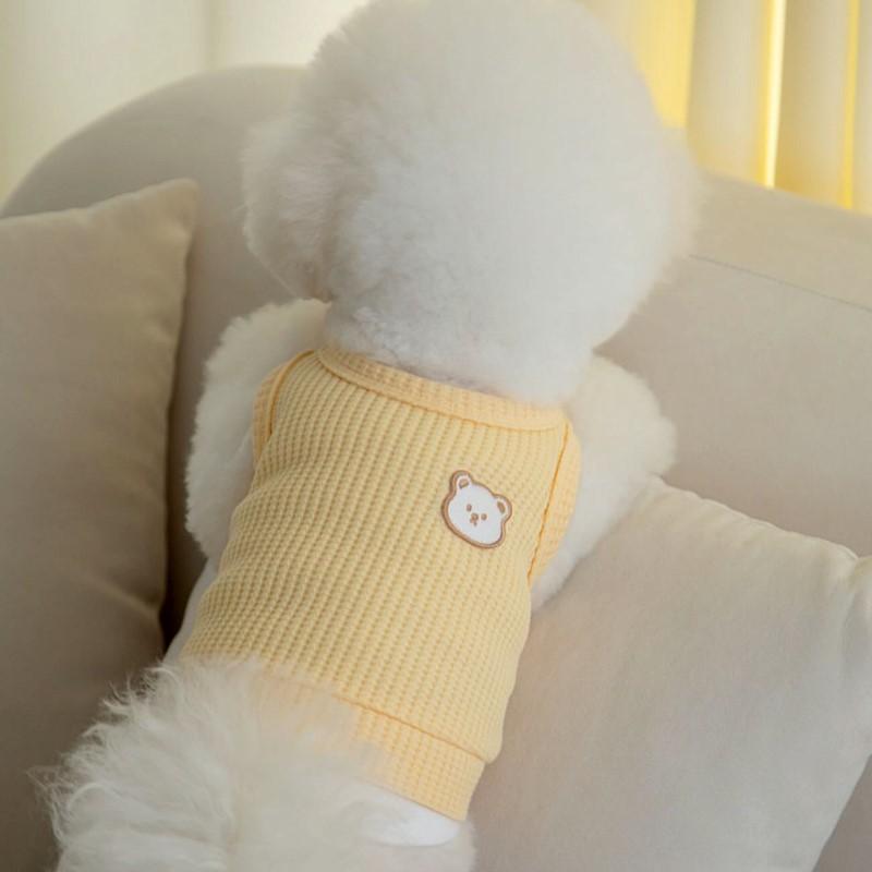 Pet Spring Waffle Tank Top Pet Thin Splicing Bear Short Sleeve Top Breathable Tank Top Small Dog Teddy Puppy Clothes
