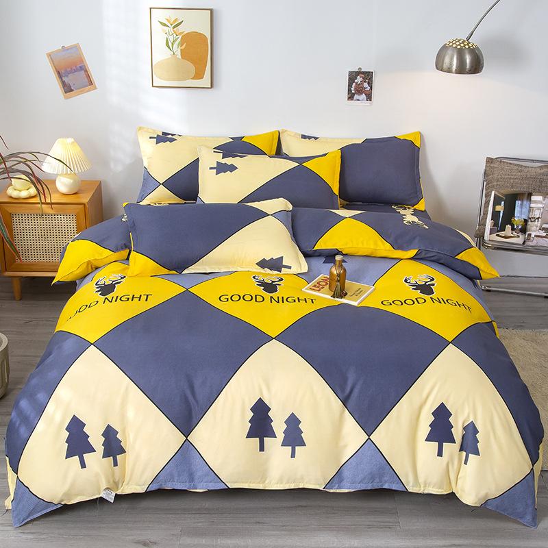 Four Seasons Sengesett 4 stk børstet sengetøy Husholdningsstudent-trykt laken Dynetrekk Putevar for King Queen Beds