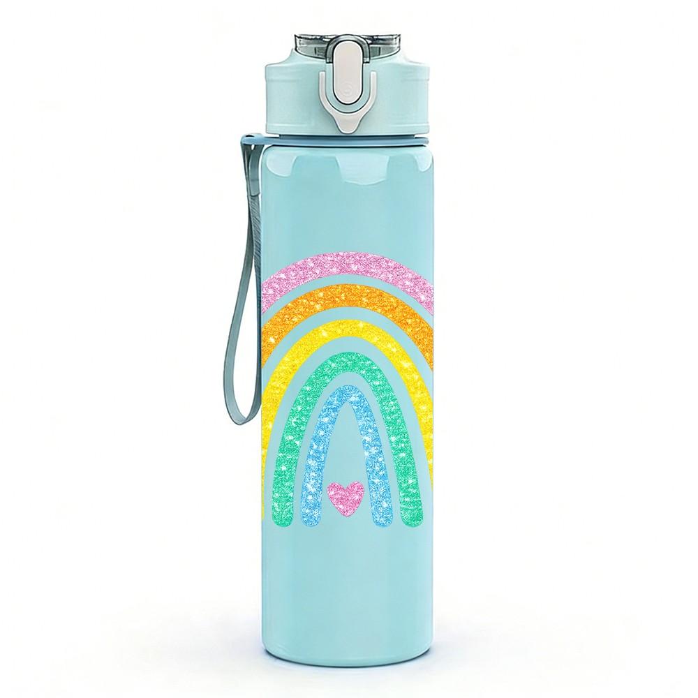 1PC Soft Pastel Rainbow Curve Art Print 750ml Color Plastic Sports Water Bottle Leakproof Flip Straw Lid Suitable for Sports Office Home Use