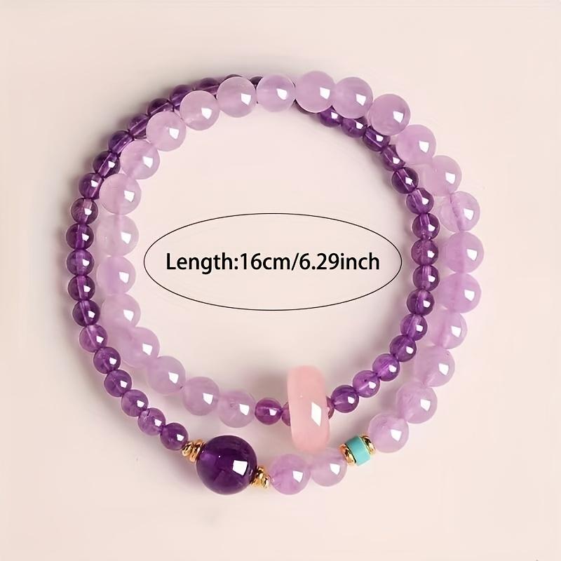 European and American Style Amethyst Beaded Bracelet with Golden Spacers, Luxury Crystal Jewelry for and Elegant Daily Wear