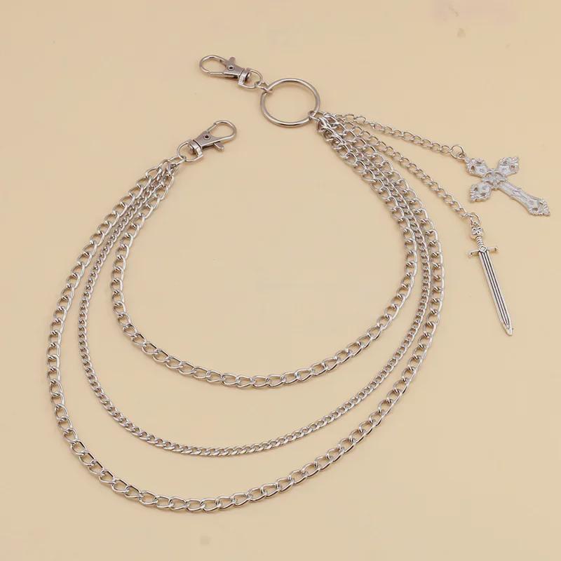 European-American Geometric Multi-Layer Sword Pendant Pants Chain