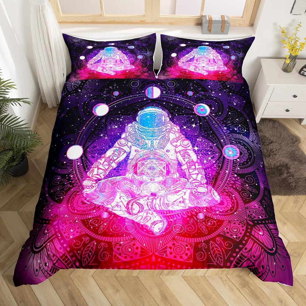 Astronaut Soft Duvet Cover Set Quen Sized Dimensions, Outer Space Beding Set 3pcs for Children Kids Young Girls Adult Peoples,Warm Comforter Cover