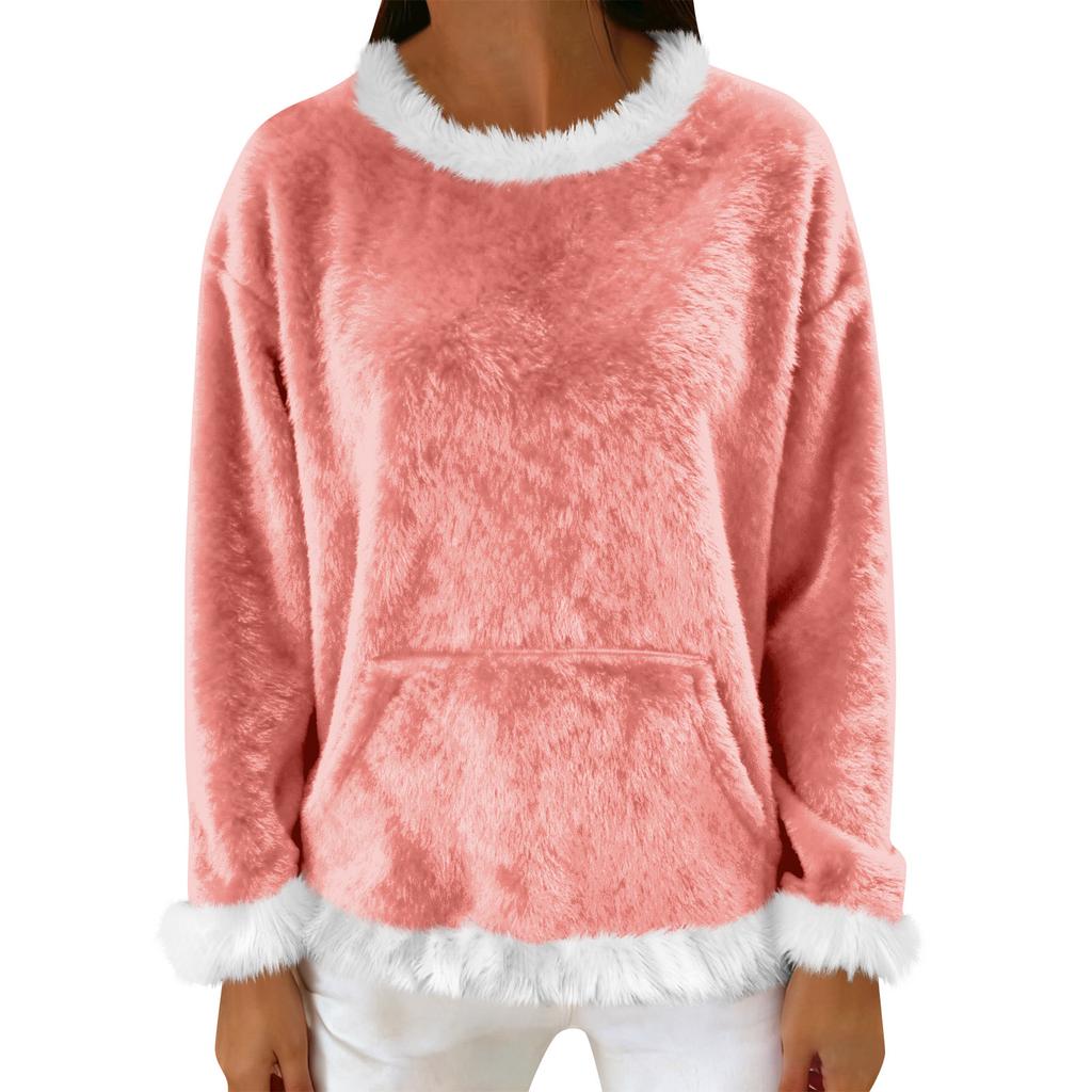 Women's Casual Fleece Sweatshirt Long-Sleeve Round Neck Casual Comfortable Loose-Fit Lightweight Women's Flannel Sweatshirt