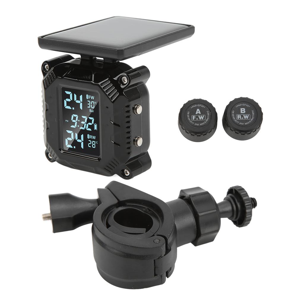 Wireless Motorcycle Tire Pressure Temperature Monitor System Solar Powered LCD Screen IP67 Waterproof