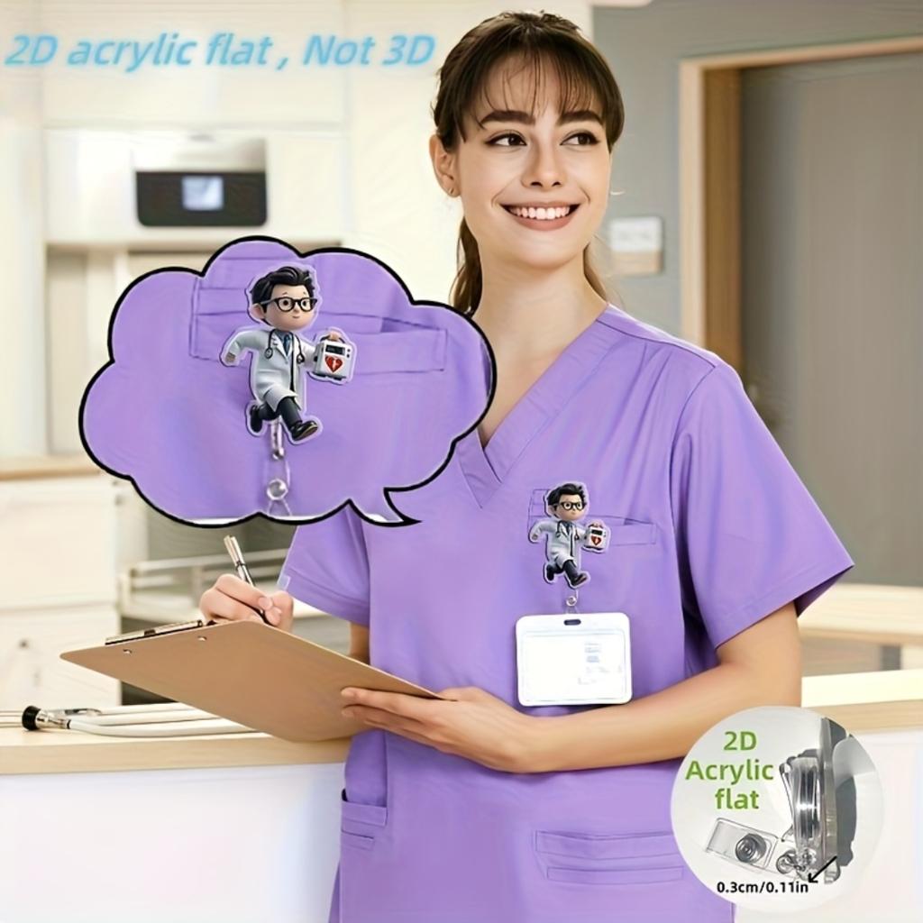 2D Flat Acrylic Emergency Doctor Retractable Badge Reel, Medical Symbol ID Holder, Gift For Nurse Doctor Student Teacher Medical Office Staff
