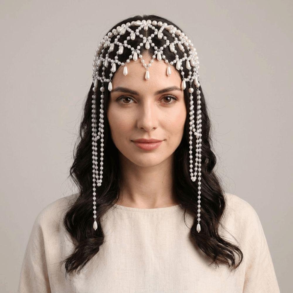 Hair Jewelry Tassel Pendant Forehead Chain Handmade Pearls Chain Headbands Banquet Event