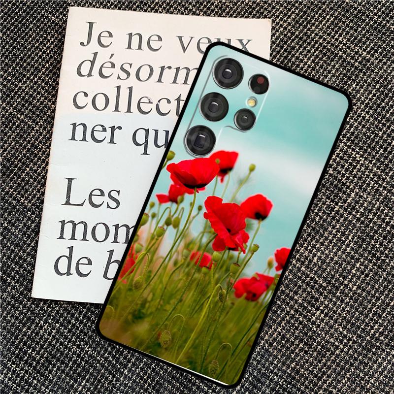Red Corn Poppy Flower Case For Samsung Galaxy S25 S26 Ultra S20 S21 S22 S23 S24 Ultra S10 Plus S25 FE Back Cover