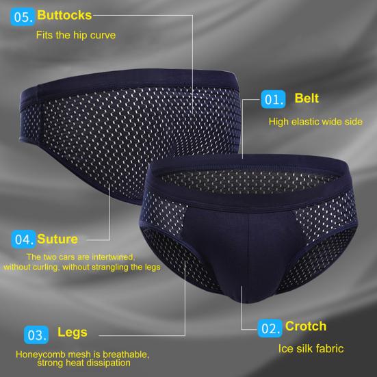 Men Briefs Mesh Stretchy Breathable Solid Color Plus Size Hollow Out U Convex Panties Underwear for Home