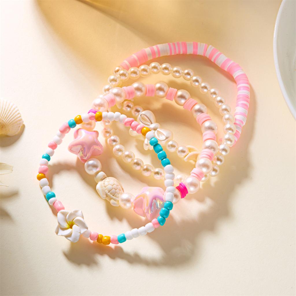 4 Stück/Set Böhmische Schleife Blume Schildkröte Seestern Armbänder Für Frauen Handgefertigt Reiskörner Stapelarmband Sommer Strand Schmuck