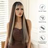 Long Straight Dark Brown Wigs With Blonde Bangs Natural Synthetic Wigs for Women Girl Heat Resistant Hair for Daily Wear Cosplay
