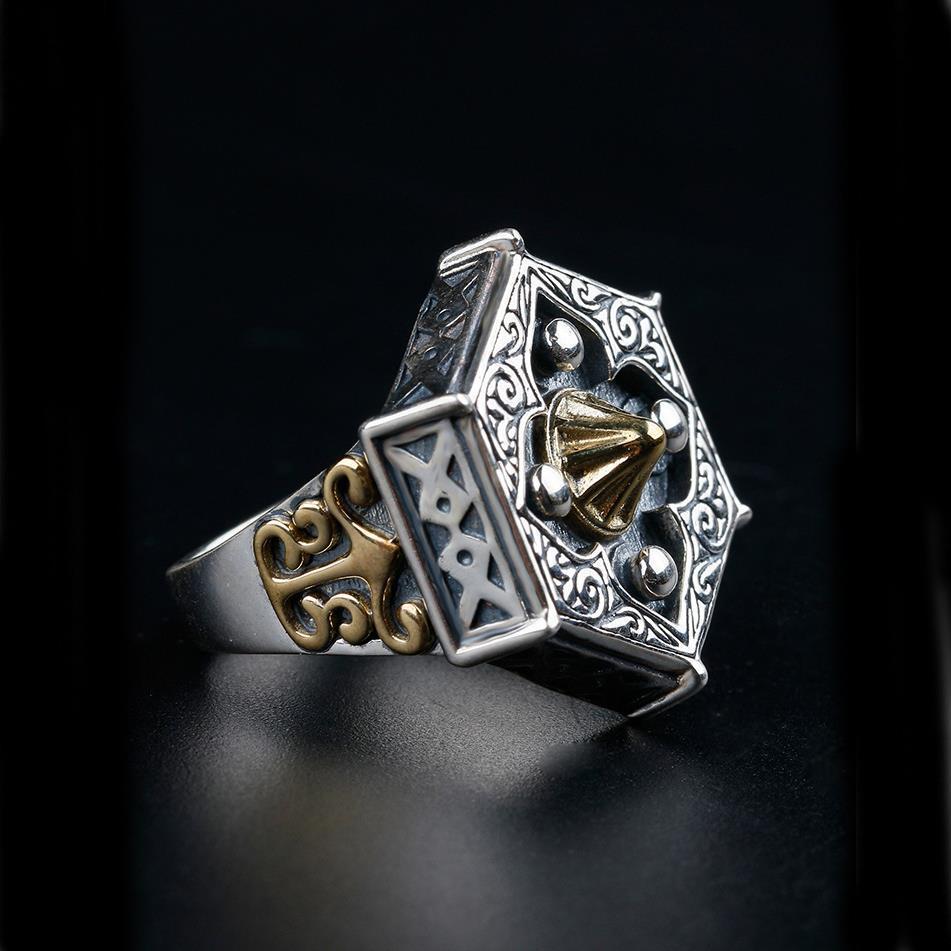 Retro Ring for Men, Trendy Men, Retro Pentagonal European and American Ring, Single Hip-hop Index Finger Ring
