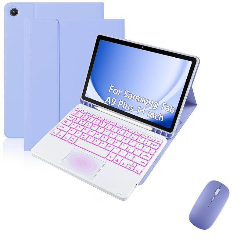 Samsung Tablet A9 Plus 11-Inch Leather Protective Case with Seven-Color Backlit Touchpad Bluetooth Keyboard and Pen Slot