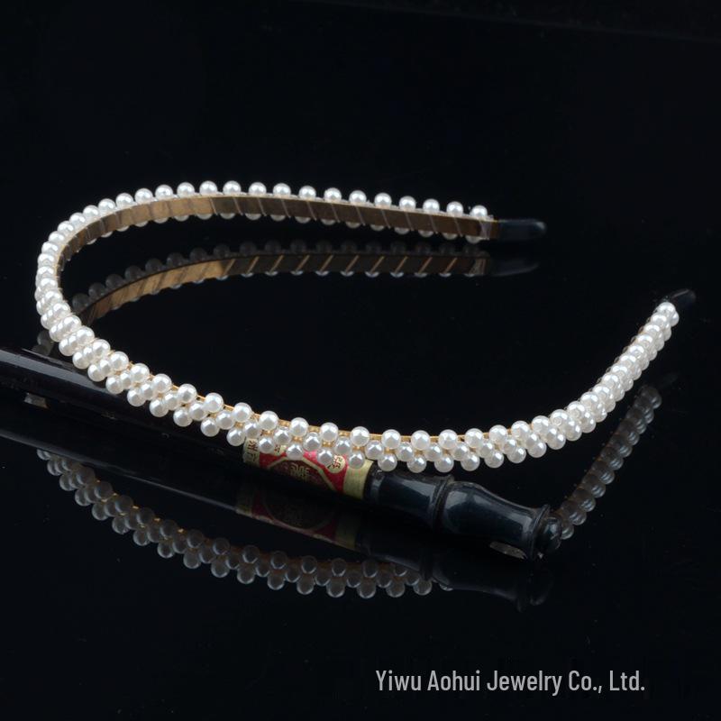 Handwoven Faux Pearl Headband & Bow Hair Clip Set for Brides